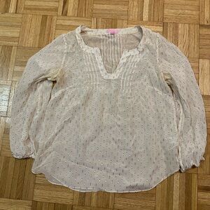 Lilly Pulitzer White-Gold Blouse Semi Sheer